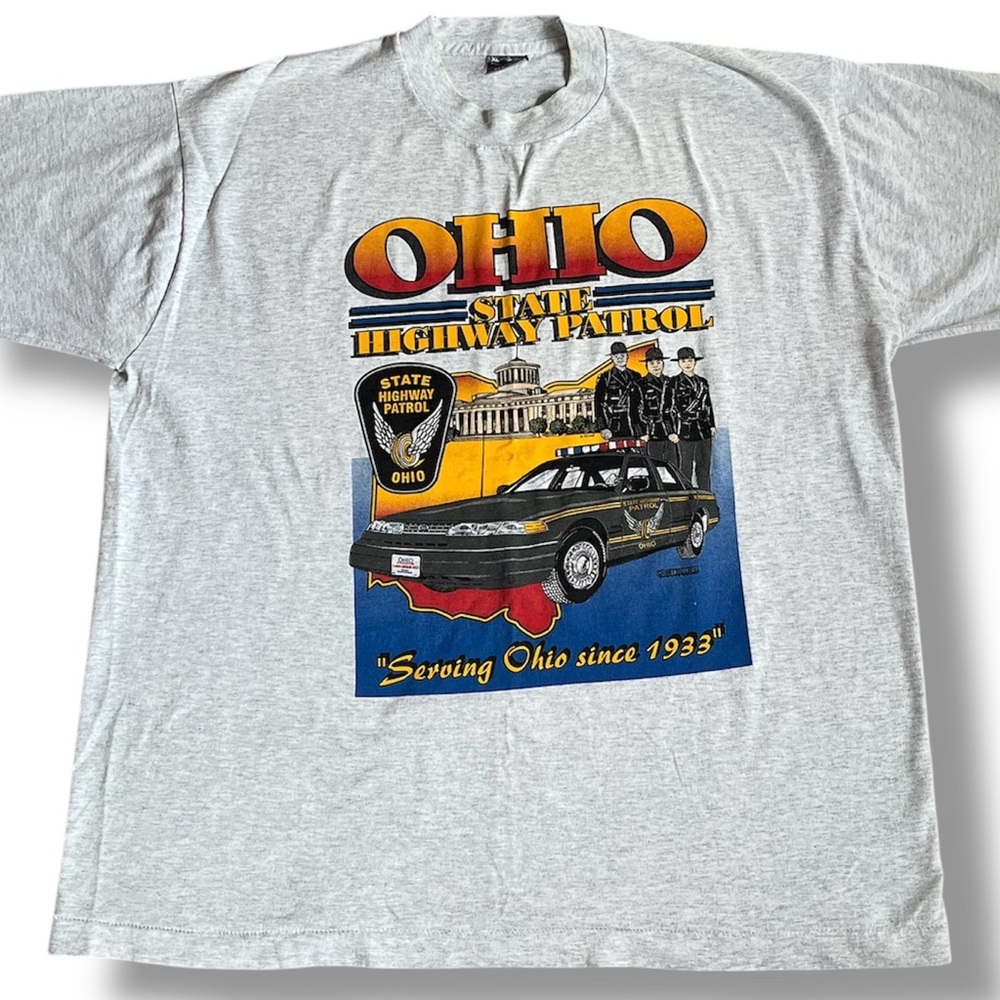 Vintage Ohio State Patrol Men’s XL Single Stitch Gray Graphic S/S T-Shirt‎